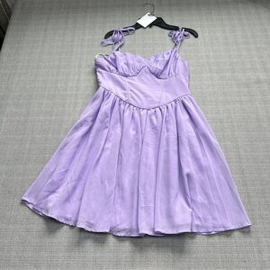 Lilac Babydoll Mini Dress‎ 6 Fairycore Y2K Sweetheart Tie Straps Flowy Purple